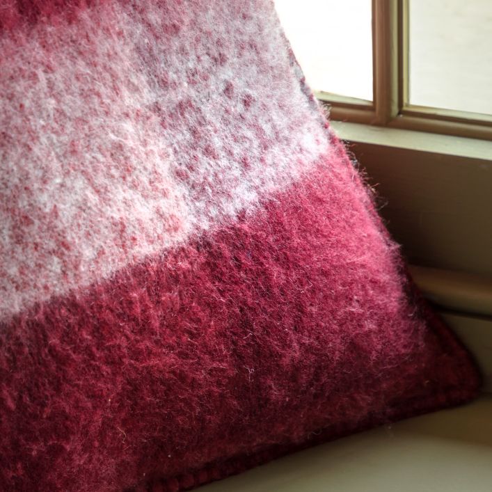 Check Faux Mohair Cushion - Merlot