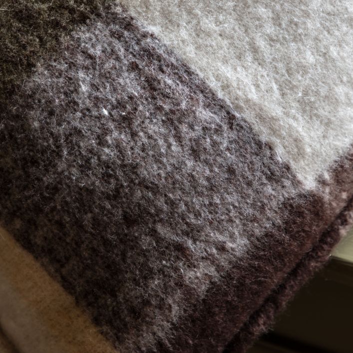 Check Faux Mohair Cushion - Olive