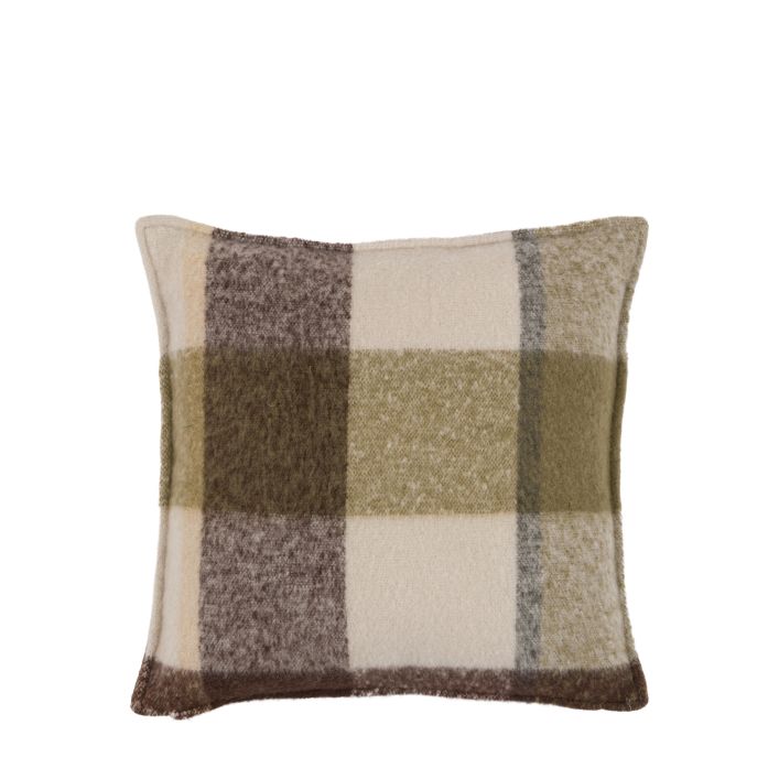 Check Faux Mohair Cushion - Olive