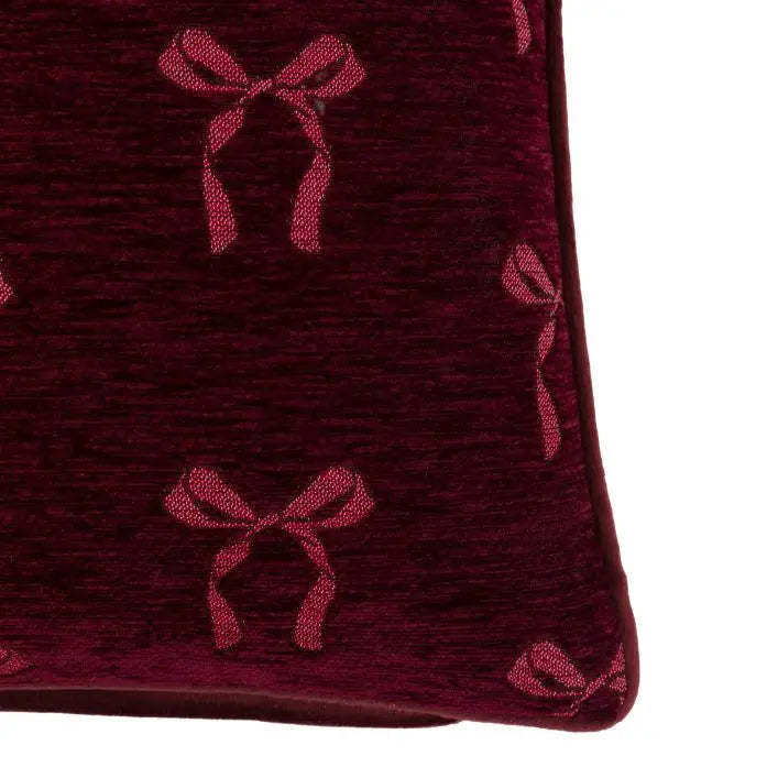 Heritage Bow Chenille Cushion - Merlot