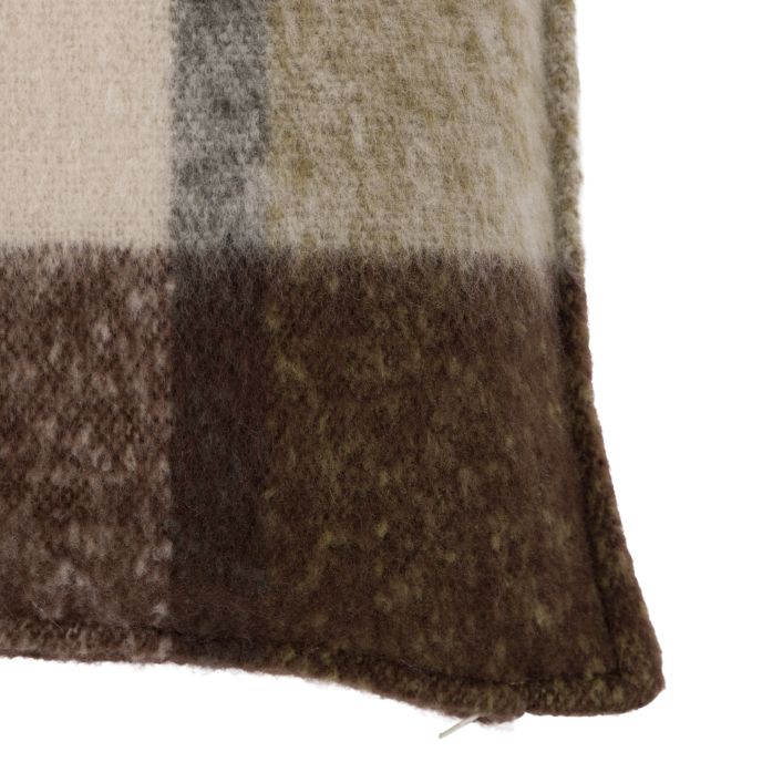 Check Faux Mohair Cushion - Olive