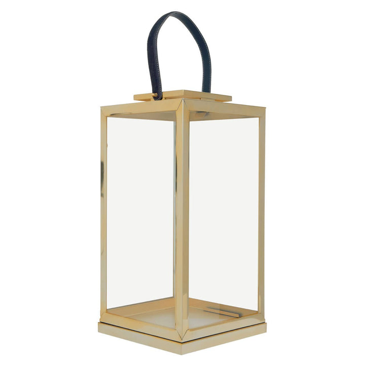 Herber Gold Finish Lantern with Leather Handle - Large
