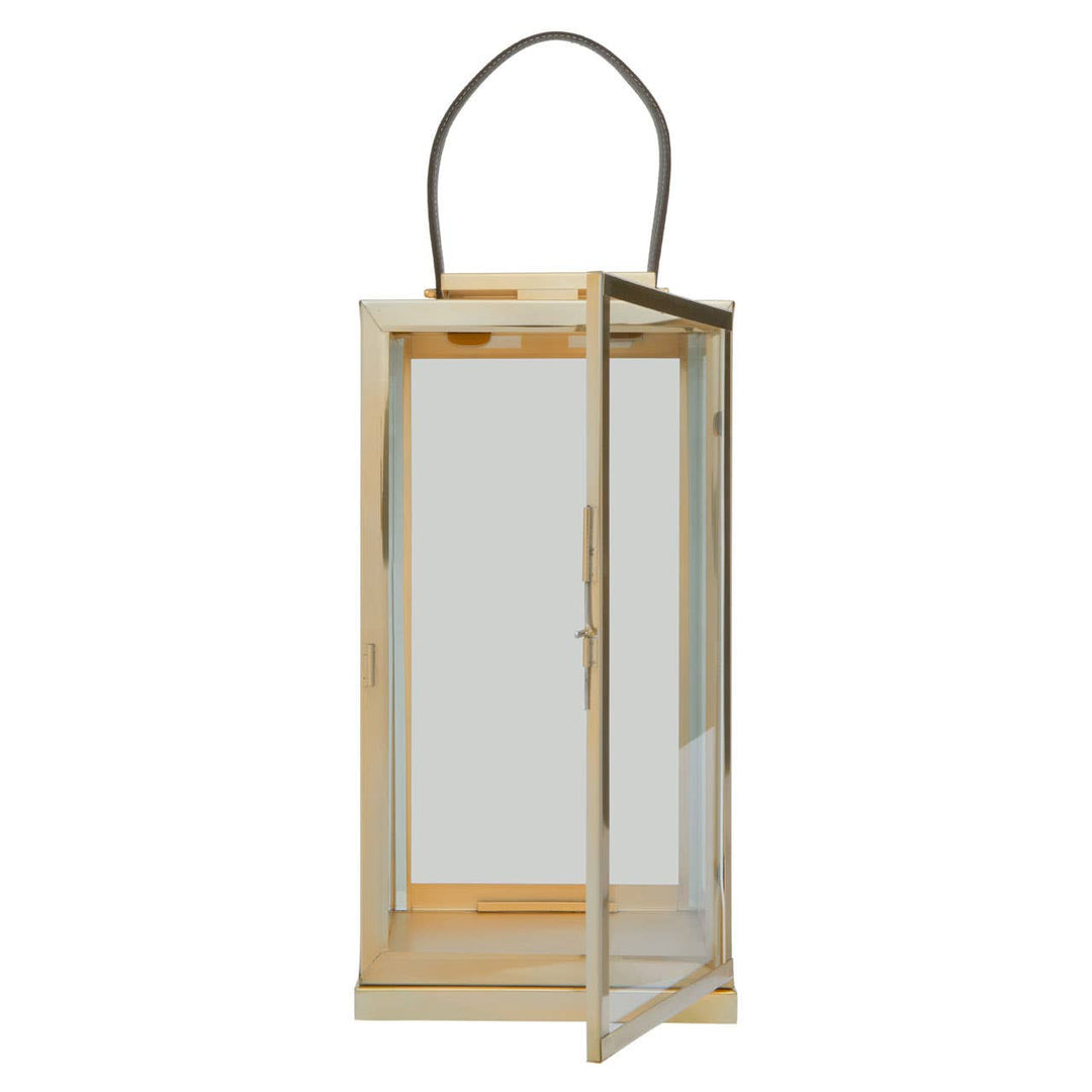 Herber Gold Finish Lantern with Leather Handle - Large