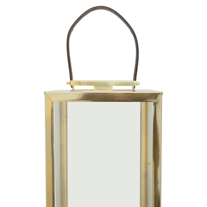 Herber Gold Finish Lantern with Leather Handle - Large