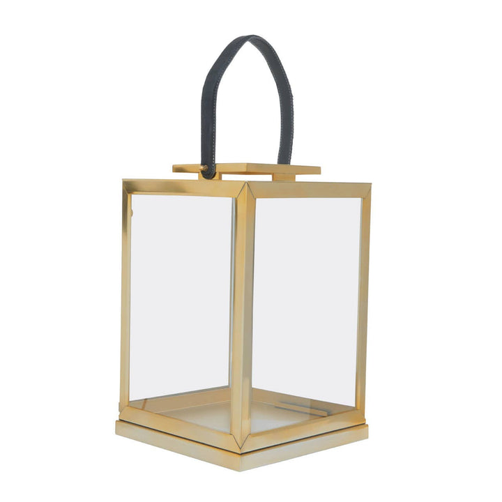Herber Gold Finish Lantern with Leather Handle - Small