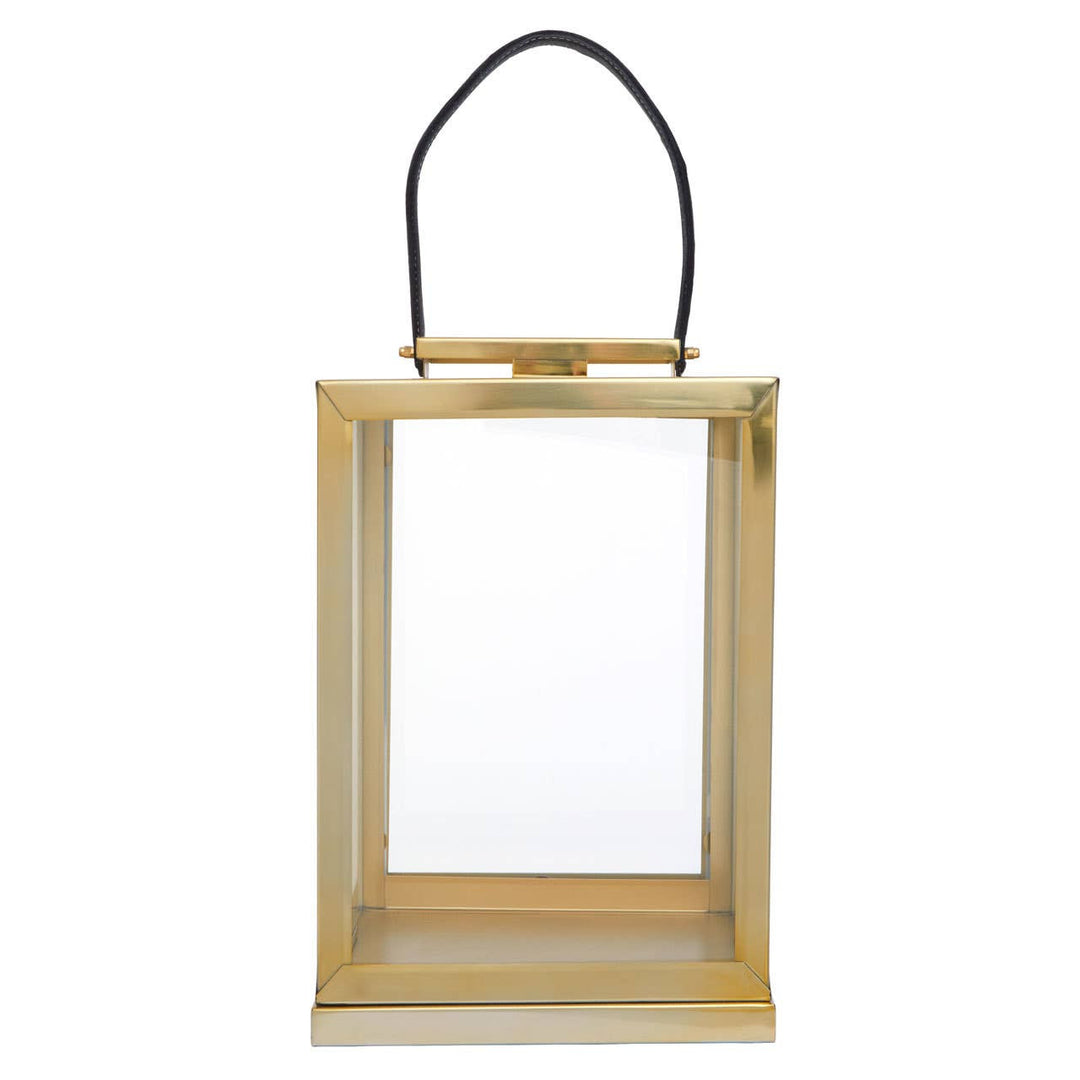 Herber Gold Finish Lantern with Leather Handle - Small