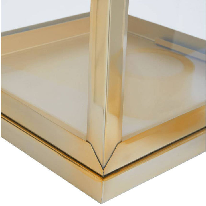 Herber Gold Finish Lantern with Leather Handle - Small