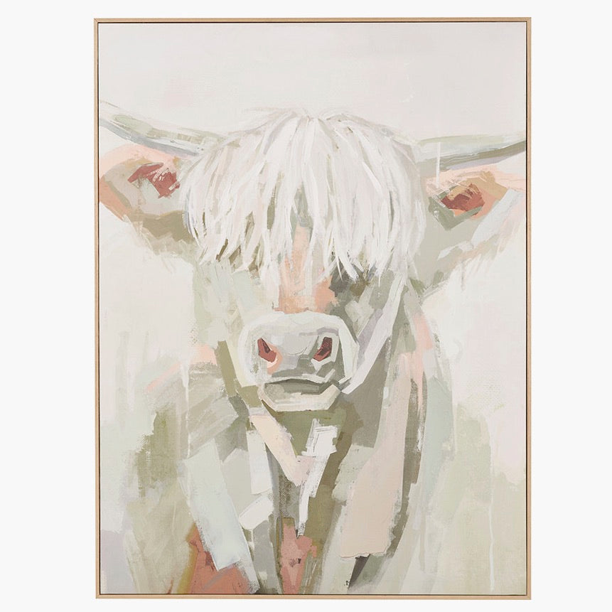 Highland Cow Framed Canvas - Sage