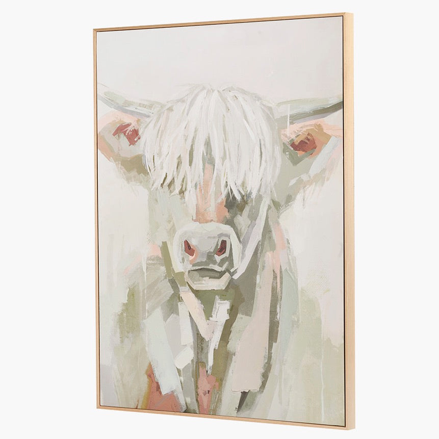 Highland Cow Framed Canvas - Sage