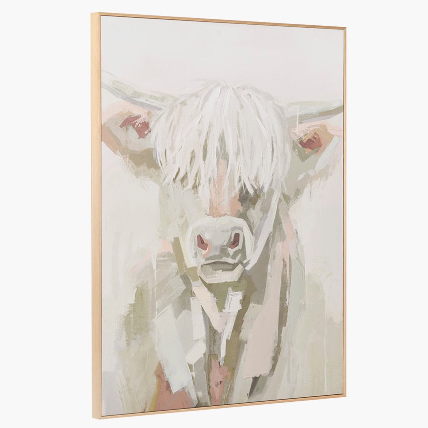 Highland Cow Framed Canvas - Sage