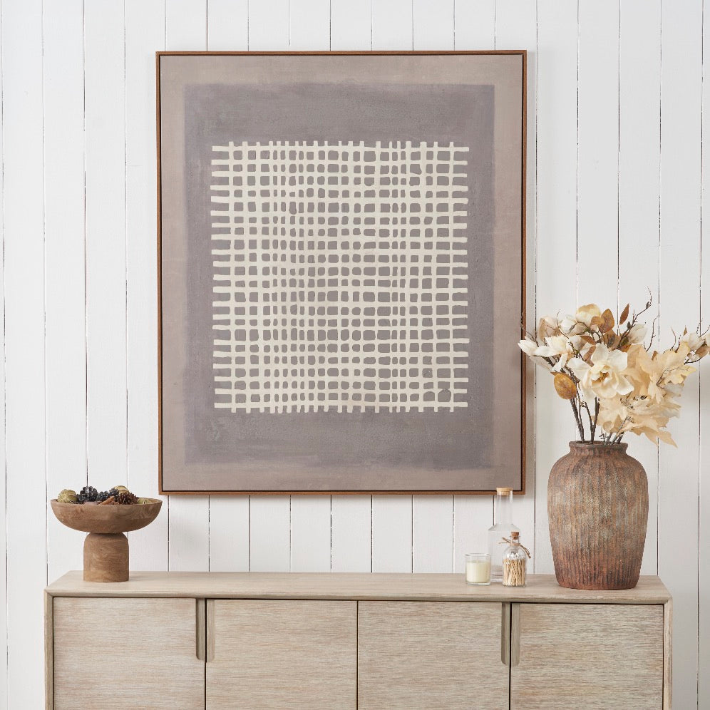 Natural Grid Design Framed Canvas
