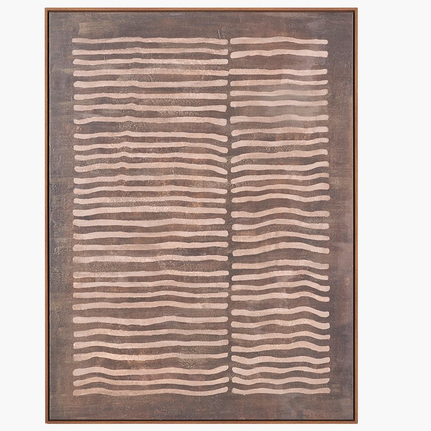 Natural Linear Design Framed Canvas - Brown