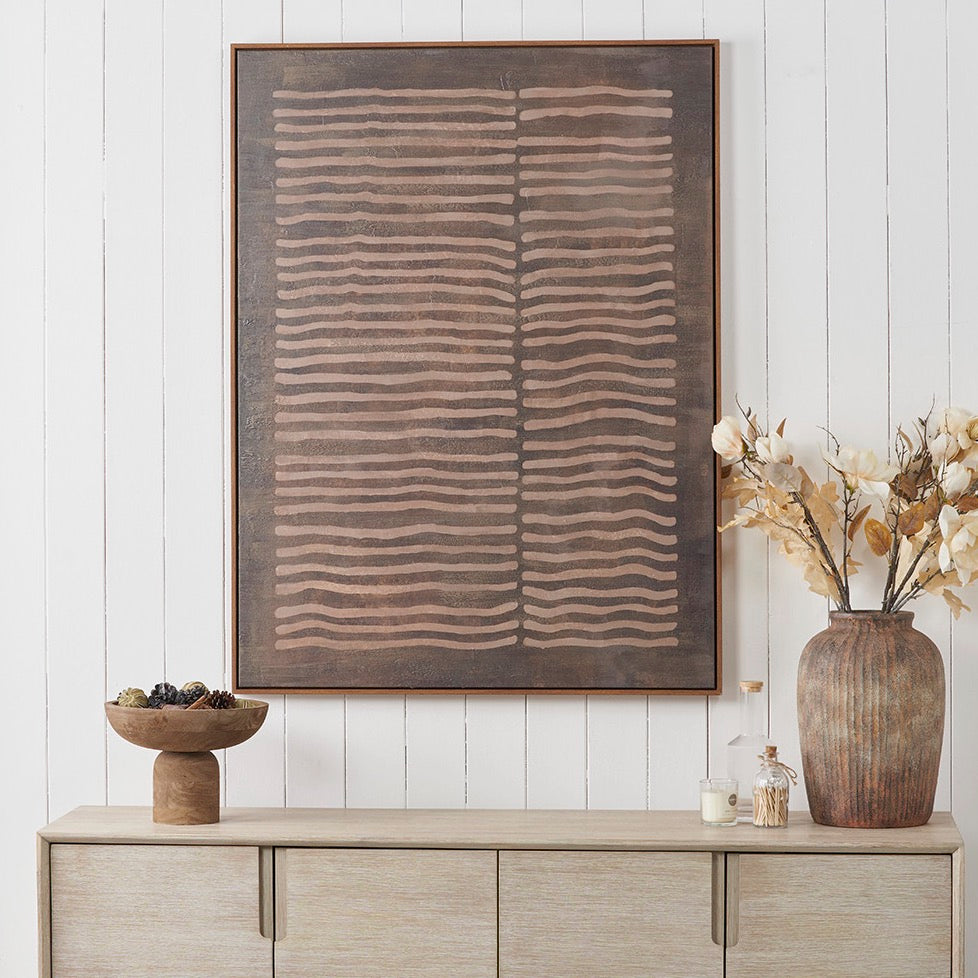 Natural Linear Design Framed Canvas - Brown