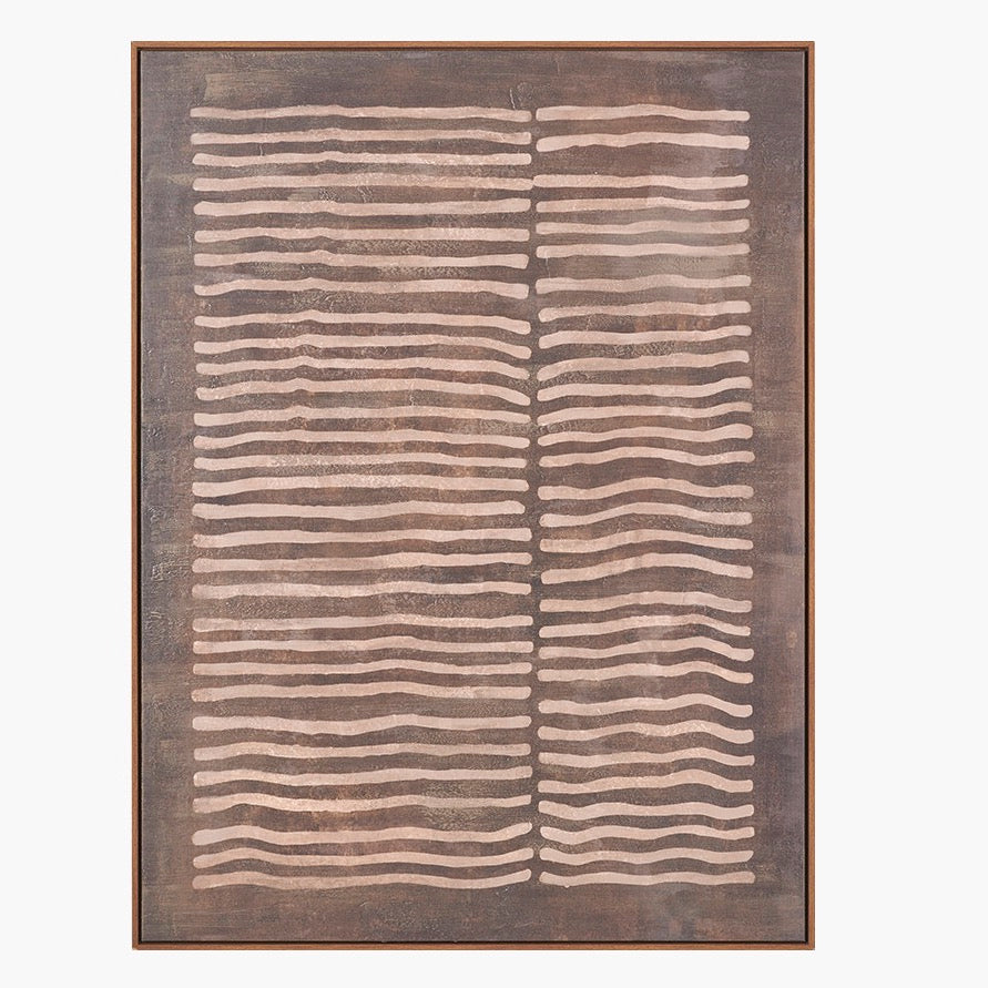 Natural Linear Design Framed Canvas - Brown