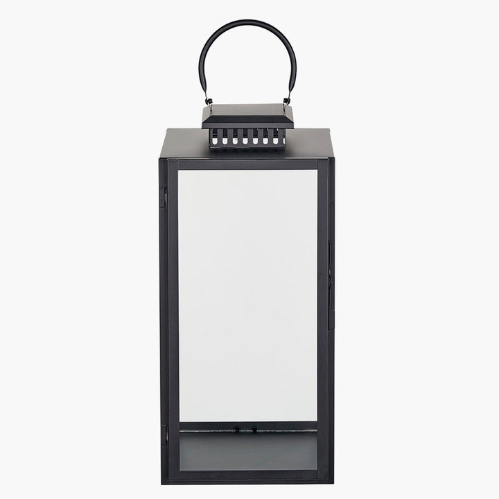 Black Stainless Steel Rectangular Glass Lantern - Large