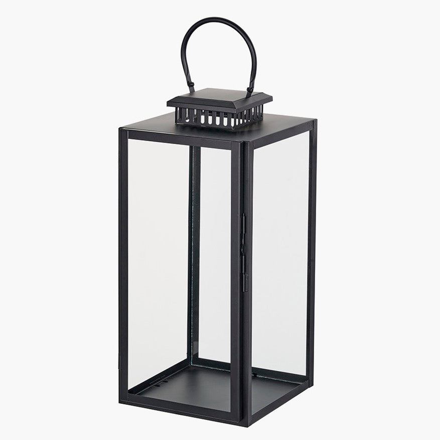 Black Stainless Steel Rectangular Glass Lantern - Large