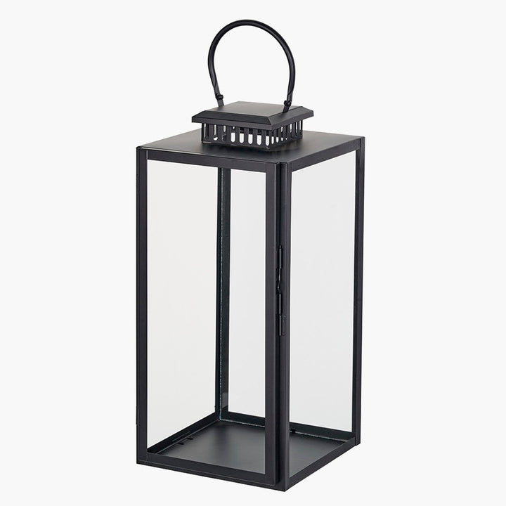 Black Stainless Steel Rectangular Glass Lantern - Large
