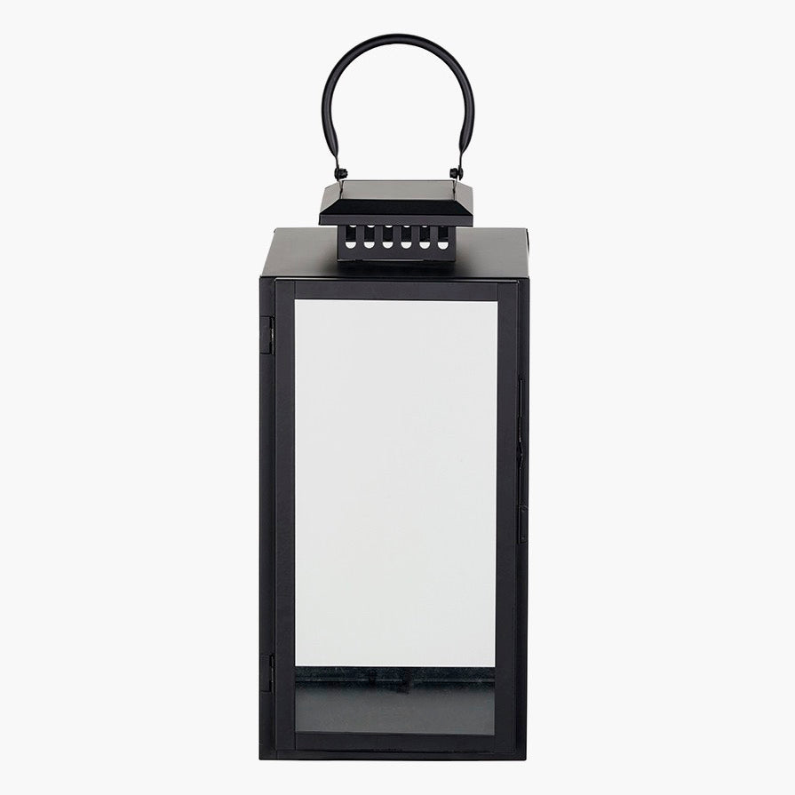 Black Stainless Steel Rectangular Glass Lantern - Medium