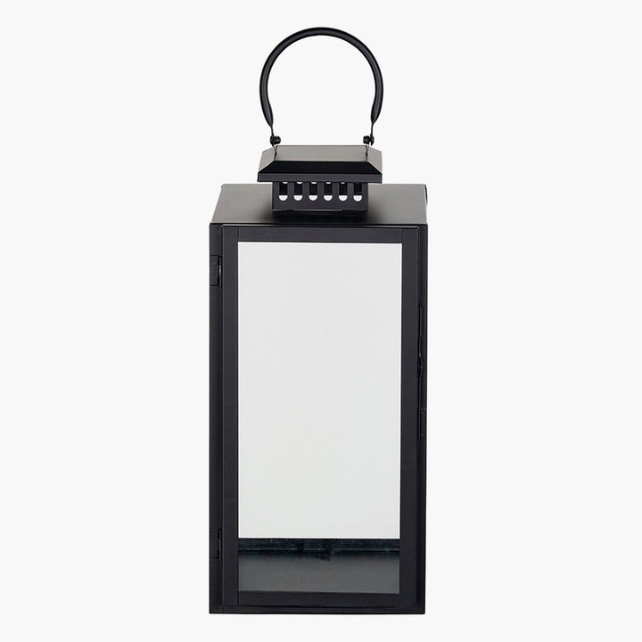 Black Stainless Steel Rectangular Glass Lantern - Medium