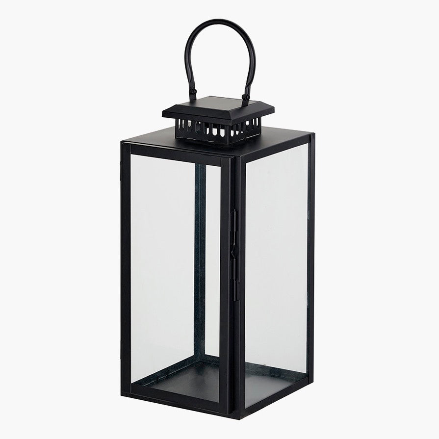 Black Stainless Steel Rectangular Glass Lantern - Medium