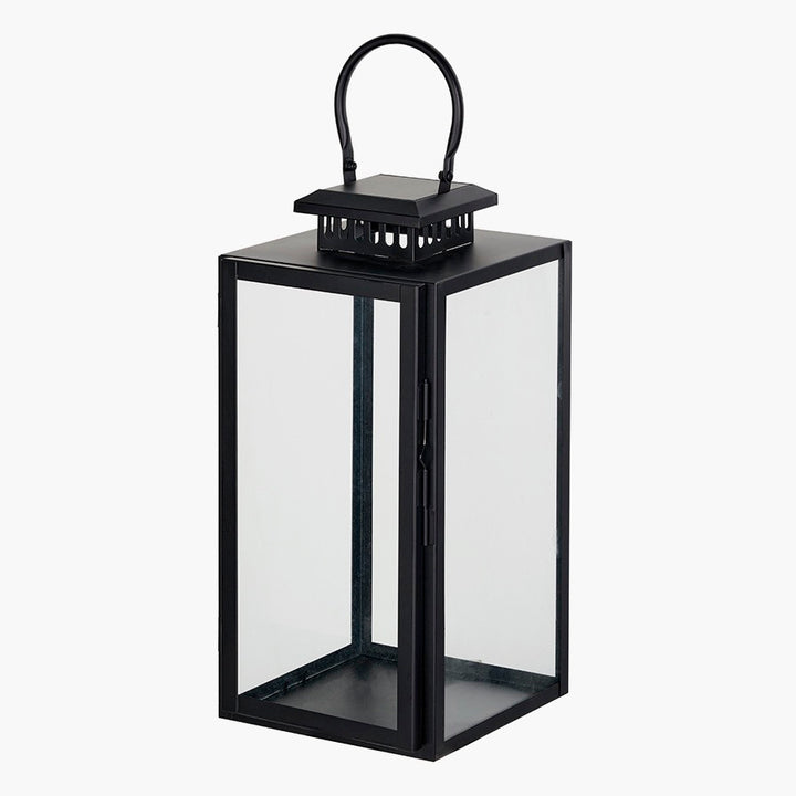Black Stainless Steel Rectangular Glass Lantern - Medium