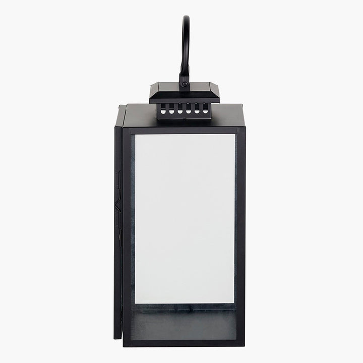 Black Stainless Steel Rectangular Glass Lantern - Medium