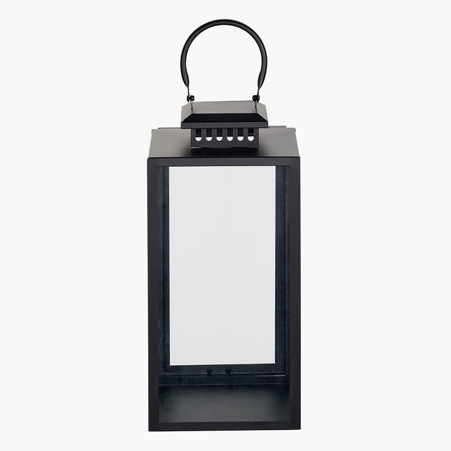 Black Stainless Steel Rectangular Glass Lantern - Medium