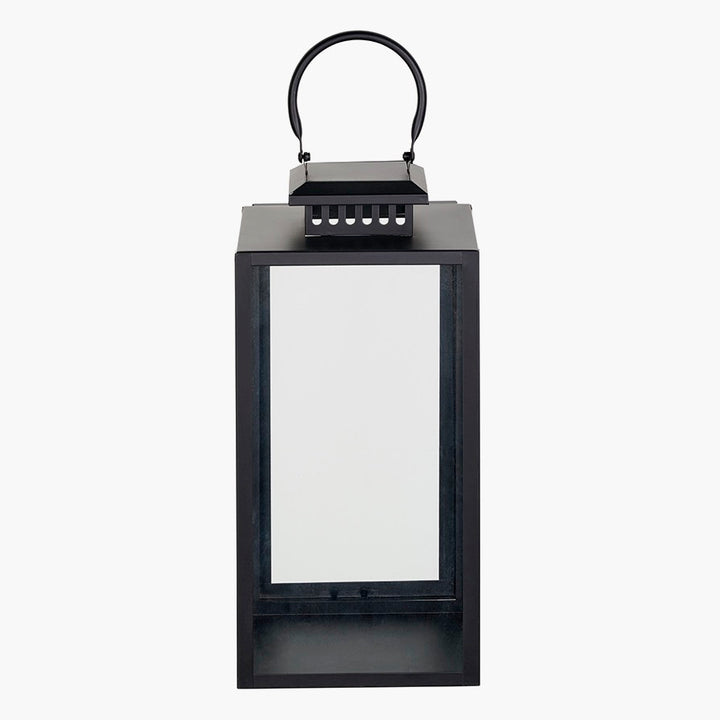 Black Stainless Steel Rectangular Glass Lantern - Medium