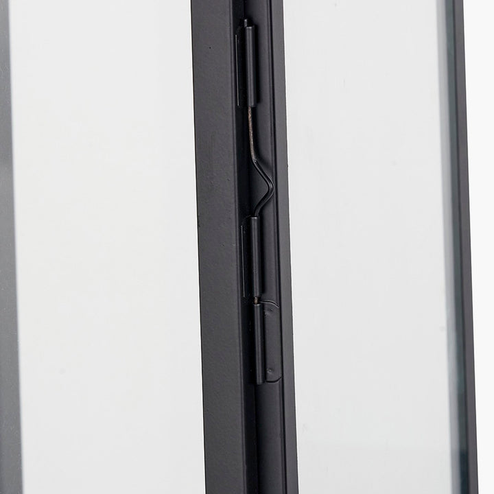 Black Stainless Steel Rectangular Glass Lantern - Medium