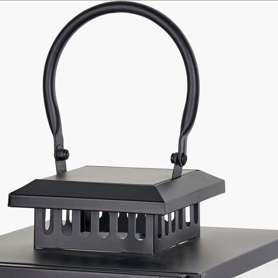 Black Stainless Steel Rectangular Glass Lantern - Medium
