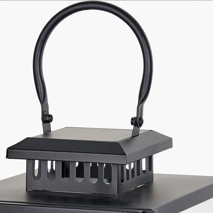 Black Stainless Steel Rectangular Glass Lantern - Medium