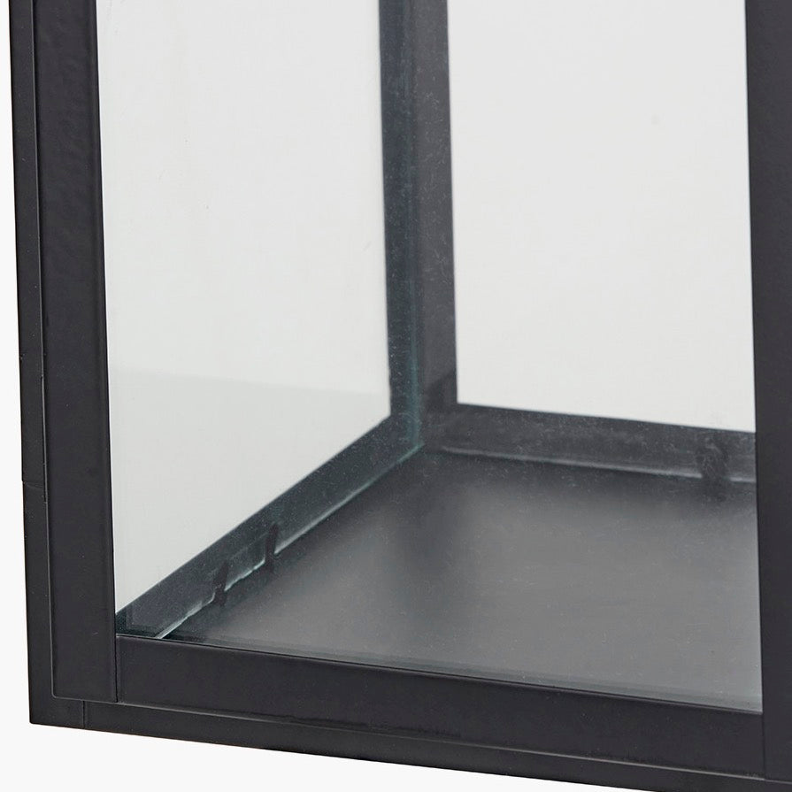 Black Stainless Steel Rectangular Glass Lantern - Medium