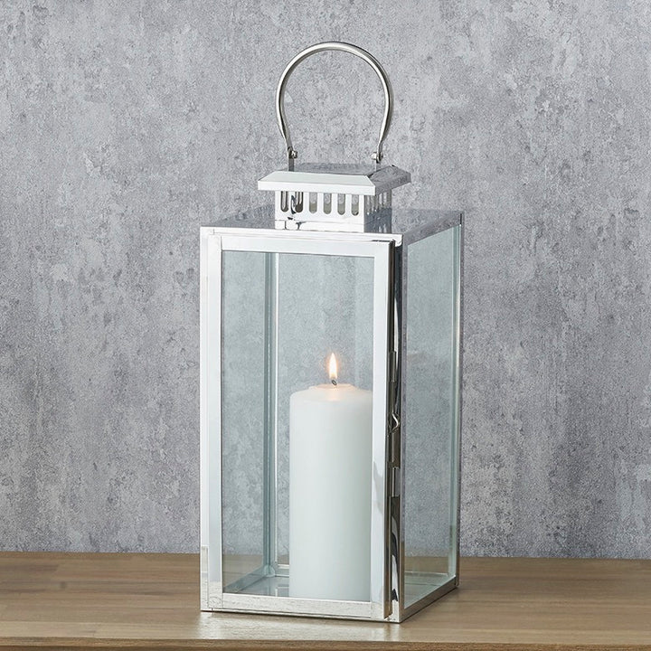 Stainless Steel Rectangular Glass Lantern - Medium