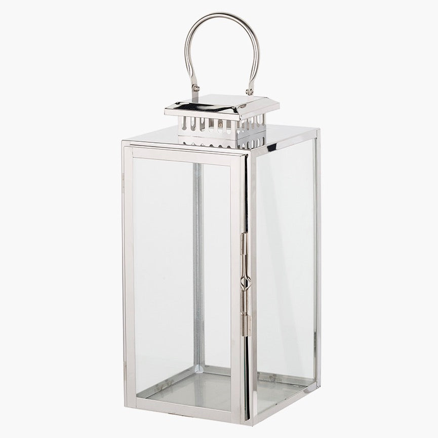 Stainless Steel Rectangular Glass Lantern - Medium