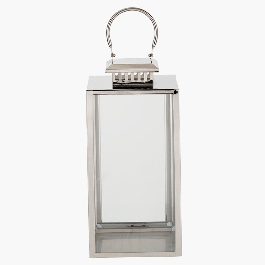 Stainless Steel Rectangular Glass Lantern - Medium