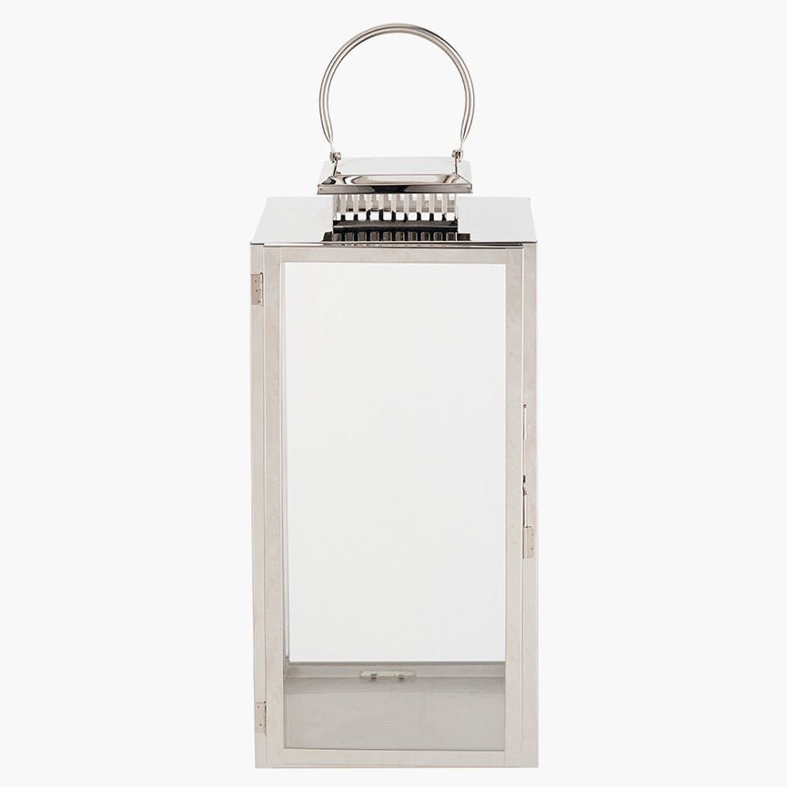 Silver Stainless Steel Rectangular Glass Lantern - Large