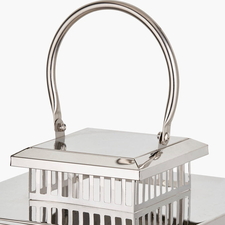 Silver Stainless Steel Rectangular Glass Lantern - Large