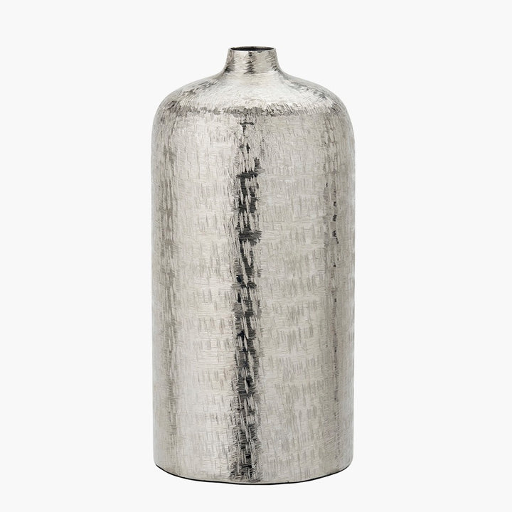 Tall Silver Metal Hammered Vase