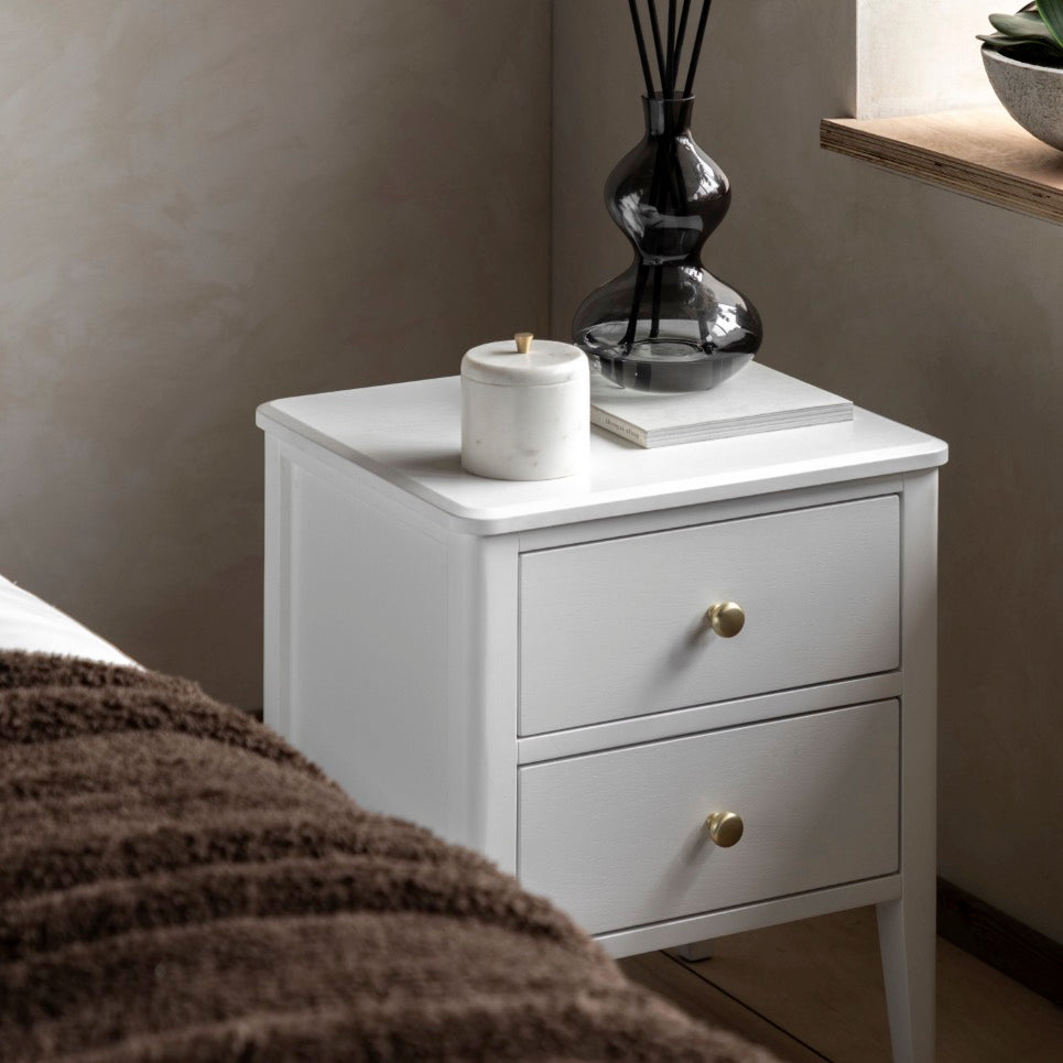 Acton 2 Drawer Bedside Table - White