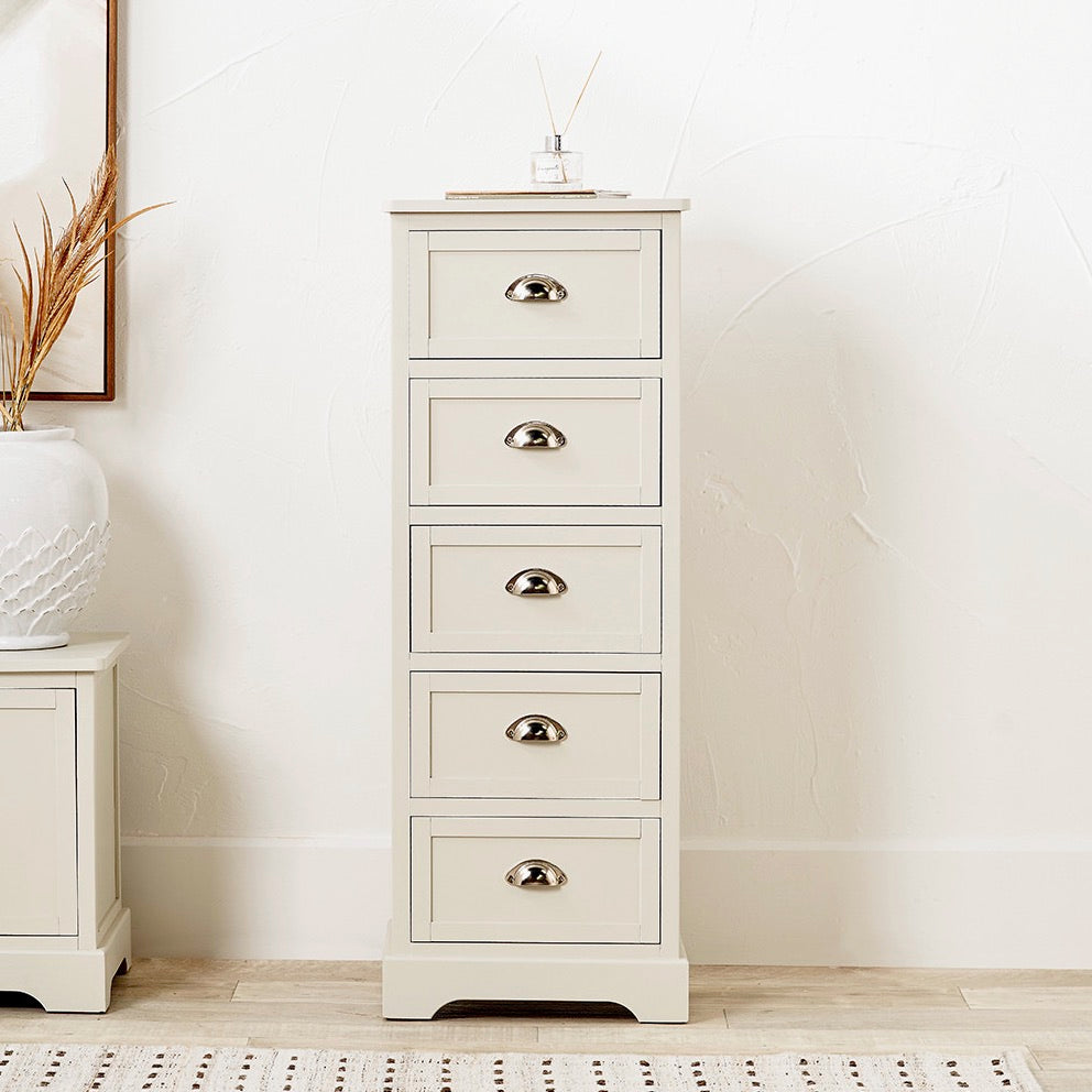 Croft Linen Pine 5 Drawer Tallboy