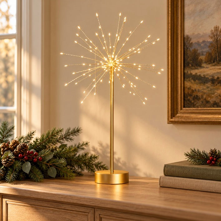 Large Table Starburst with Warm White LEDs - Gold- Battery Powered