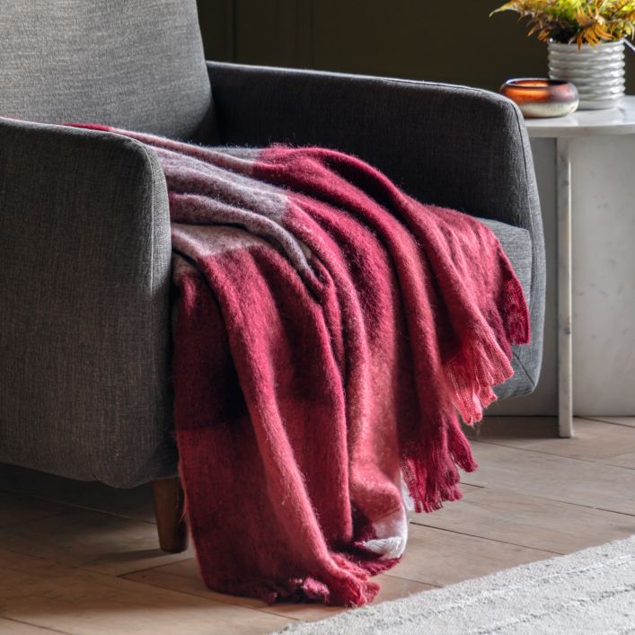 Check Faux Mohair Throw - Merlot