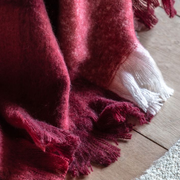 Check Faux Mohair Throw - Merlot