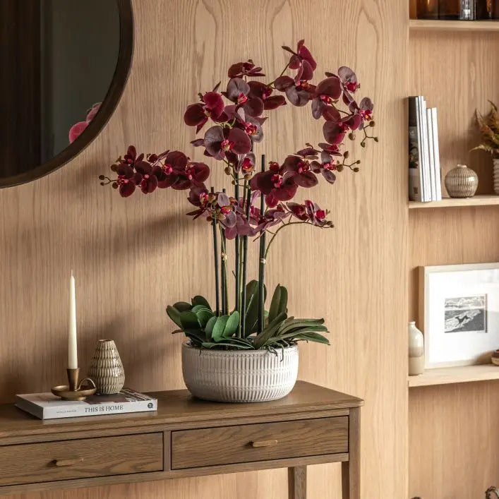 Real Touch Plum Orchid in Ceramic Ridged Pot - 85cm
