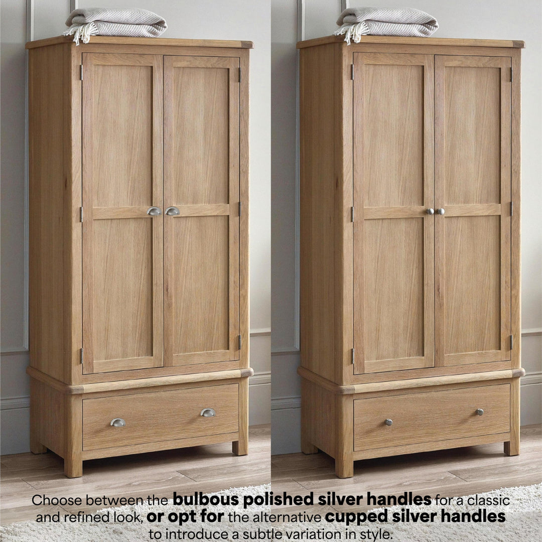 Memphis Limed Oak 2 Door 1 Drawer Wardrobe