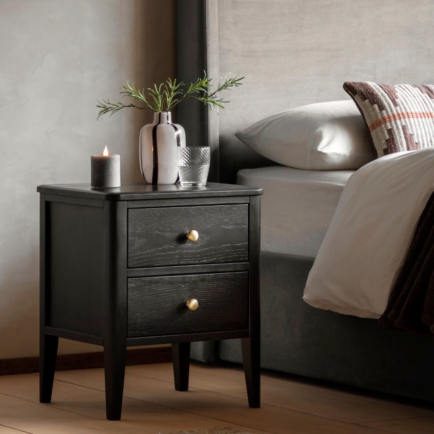 Acton 2 Drawer Bedside Table - Black1 - Duck Barn Interiors