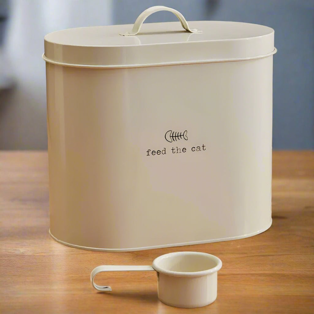 Adore Pets 6.5Ltr Feed The Cat Food Cream Storage Bin With Spoon2 - Duck Barn Interiors