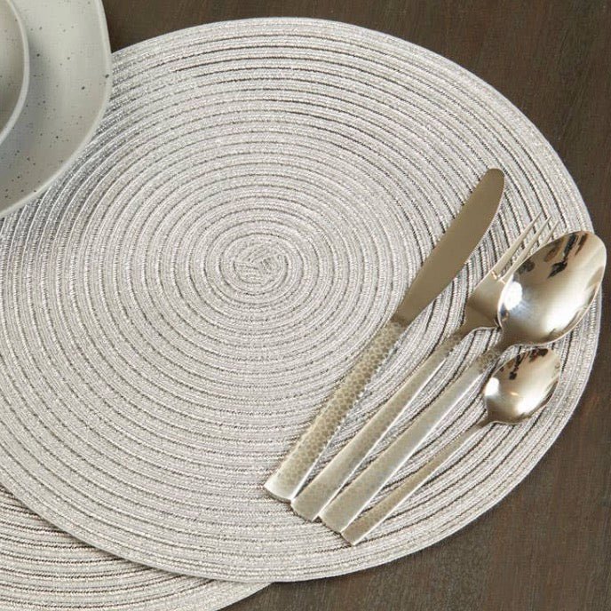 Alice Round Silver Thread Woven Placemat2 - Duck Barn Interiors