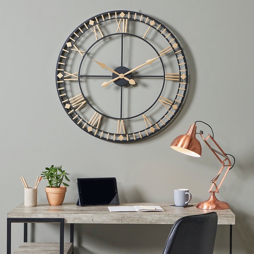 80cm Clock Black and Gold Metal Extra Large Wall Clock (80cm) – Duck Barn Interiors