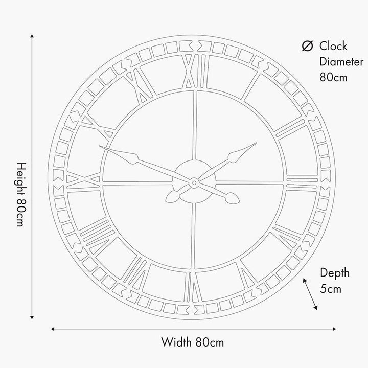 Antique Silver Metal Wall Clock (80cm)4 - Duck Barn Interiors